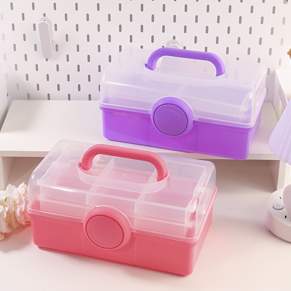 1pc Plastic Storage Box With 3-tier Fold Tray, Tool Organizer Portable  Handled Case, Moisture Proof