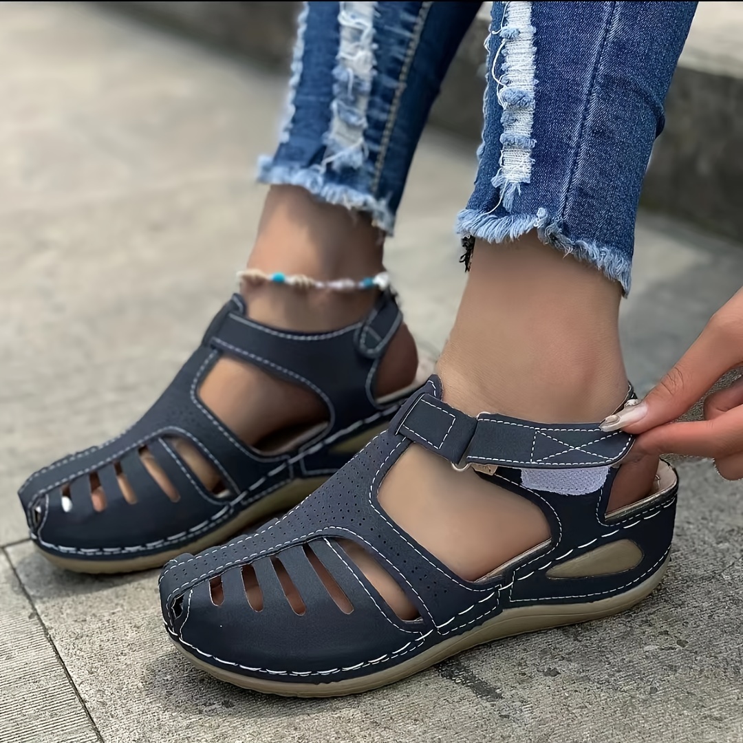 Women s Retro Rome Style Wedge Sandals Solid Color Closed Temu