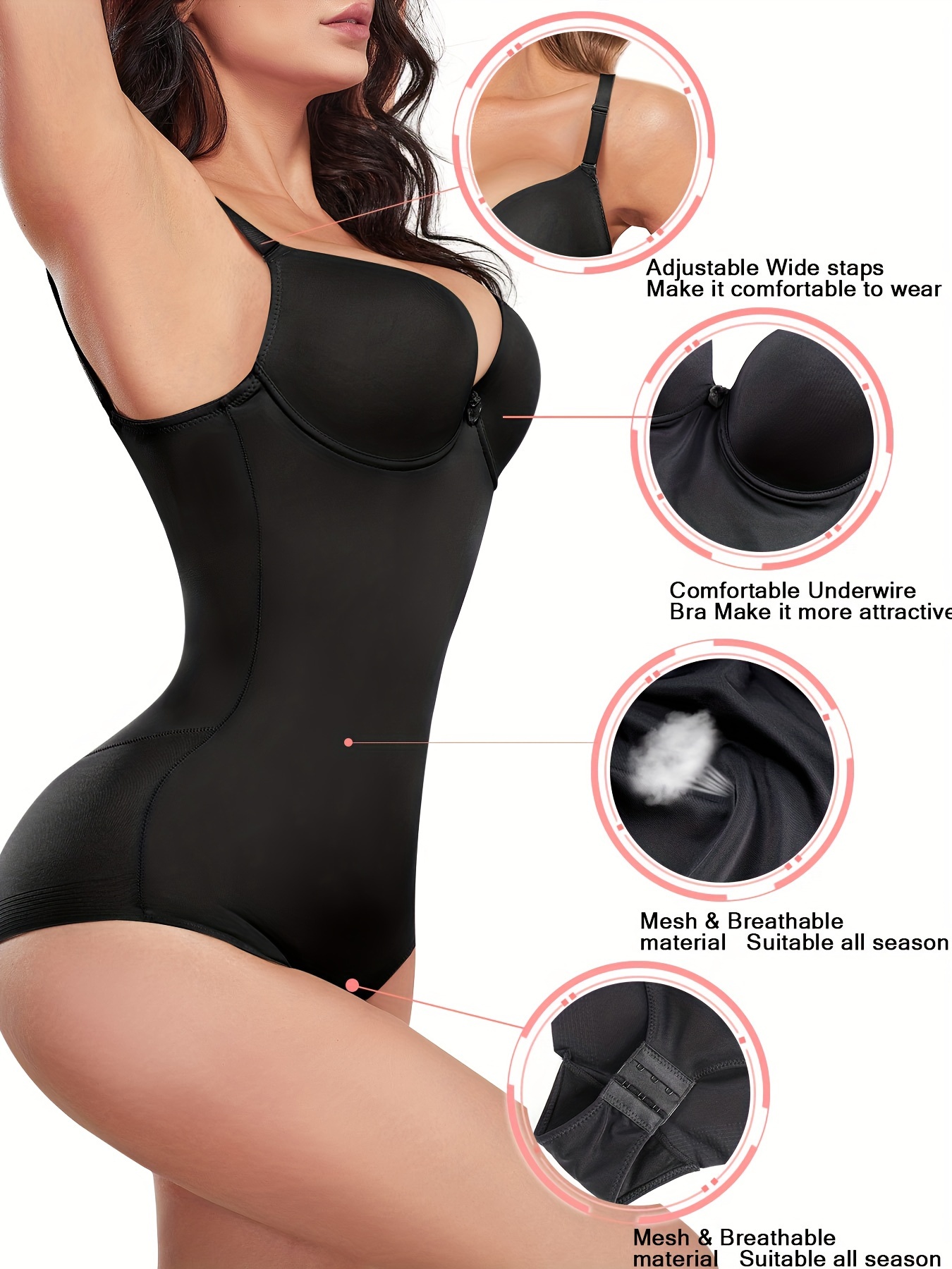 Black Shaping Bodysuit Smooth Tummy Control Slimming - Temu