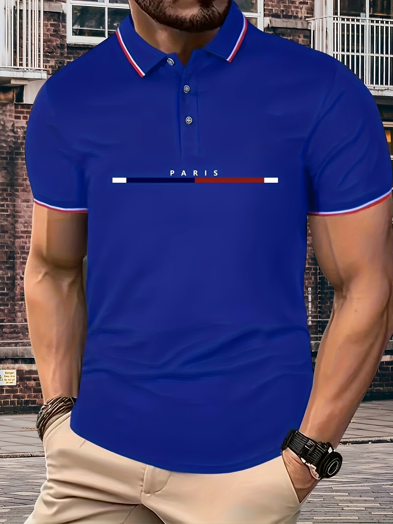 Camisa casual masculina de manga curta com lapela, camisa masculina com estilo de contraste para golfe de verão detalhes 5