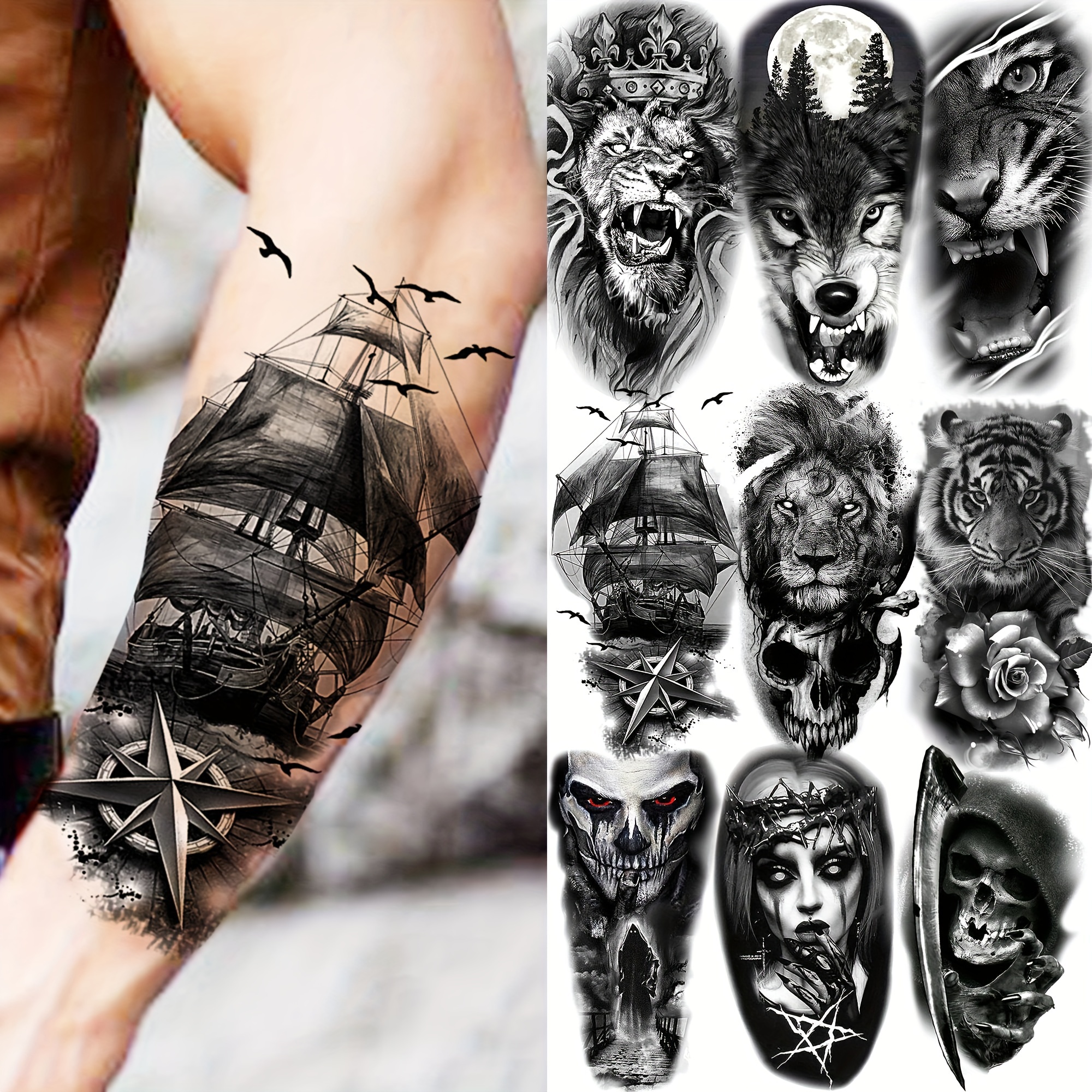 Fake Temporary Tattoo Sleeve Nylon Arm Stocking Black Gangster