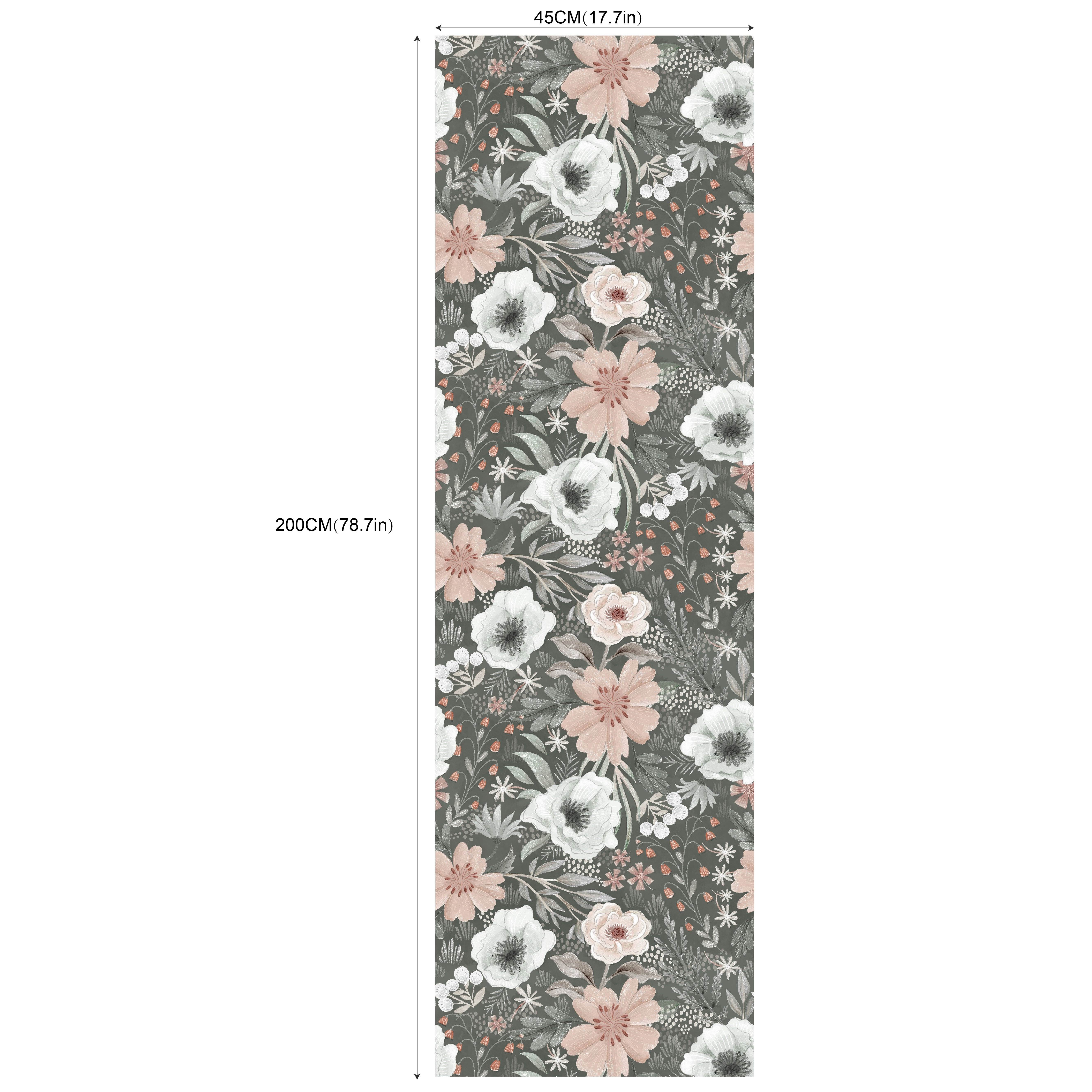 Elegant White & Pink Floral Peel-and-stick Wallpaper, 17.7in X 78.7in - Waterproof, Removable Vinyl For Living Room And Bedroom Decor