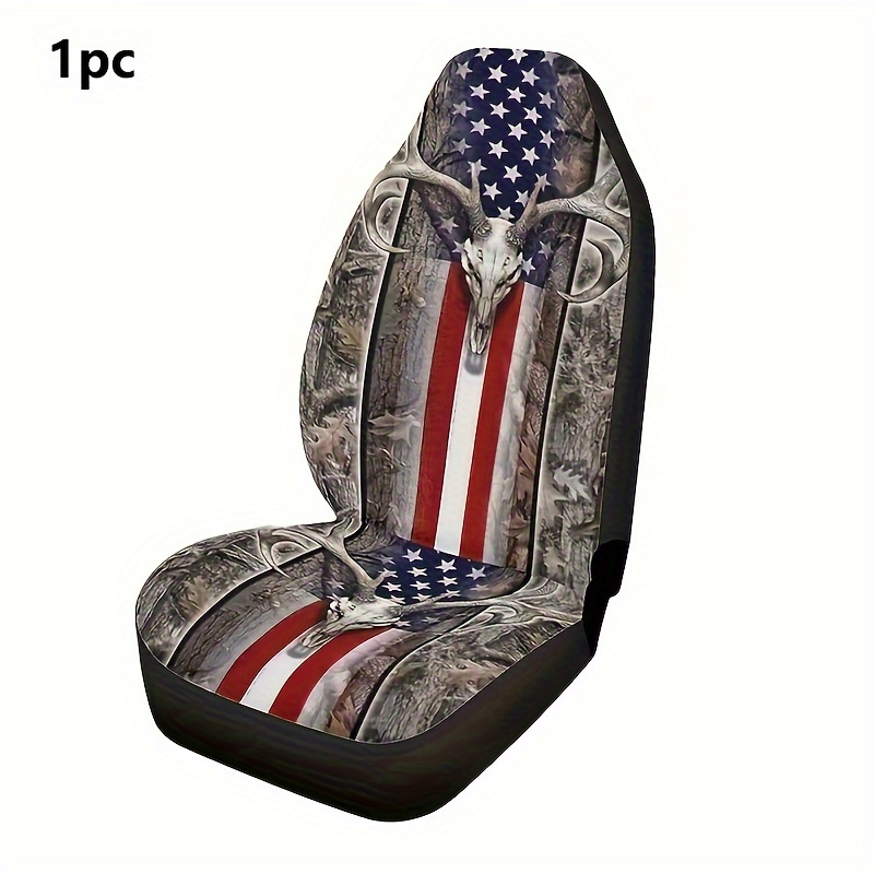 2pcs/set American Flag Wood Deer Skull Oak Camo Print, Universal Fit Car  Seat Covers For Front Seats Only, Automotive Bucket Seat Cushion Pad