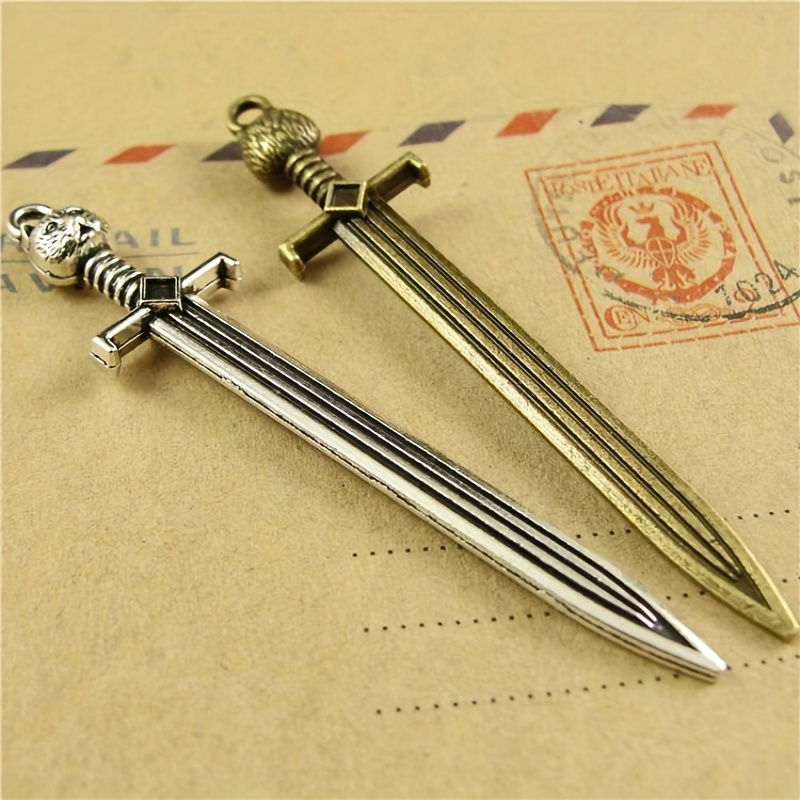 20pcs Alloy Sword Pendant Leopard Head Handle DIY Jewelry Making