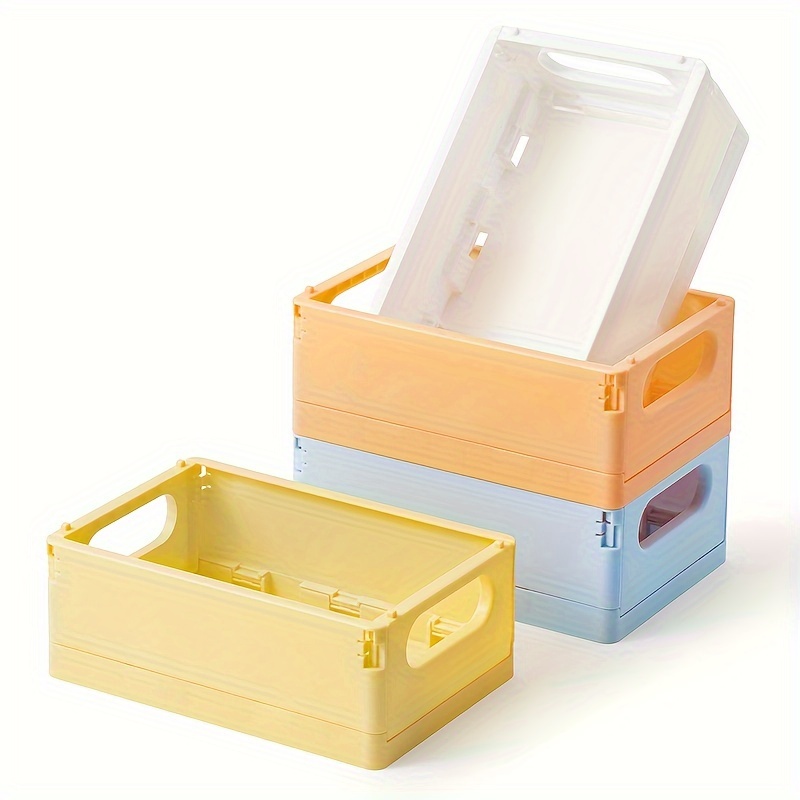1 Pc Mini Pastel Crates Organizer, Collapsible Plastic Storage Basket,  Small Crate Storage, Stackable Cute Bins For Office, Home Bedroom, And  Kitchen Storage Decor