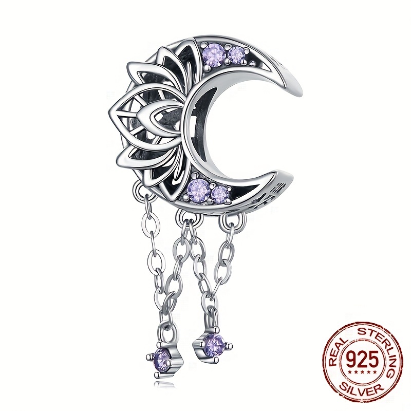 925 Sterling Silver Moon Bracelet with Purple Zircon