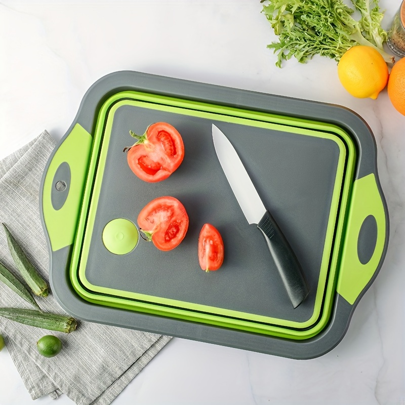 Collapsible Cutting Board with Colander - Foldable Multi-function Kitchen Plastic Silicone Dish Tub - Washing and Draining Veggies Fruits Food Grade S