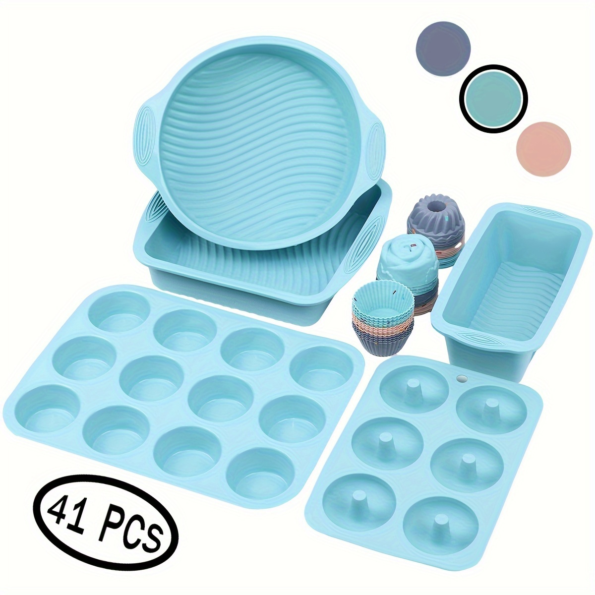 To encounter 41 Pieces Silicone Bakeware Set, Silicone Cake Molds, Nonstick  Baking Sheet, Silicone Donut Baking Pans, 12Cup Muff