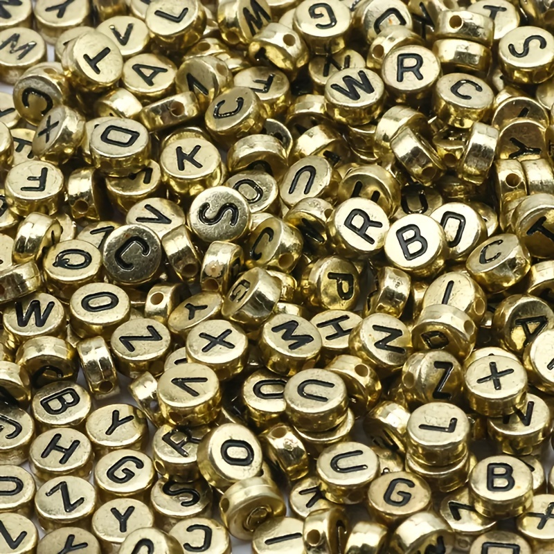200 pcs Retro Gold Alphabet Beads Round A to Z Letter Spacers