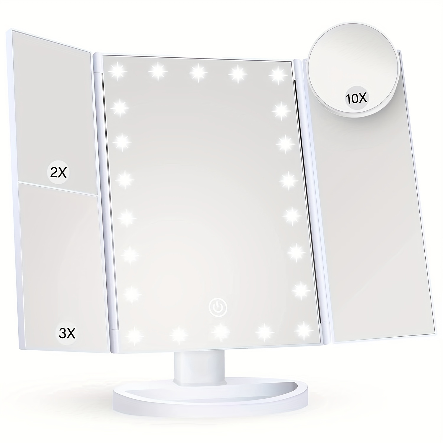 Specchio per il trucco con luci USB ricaricabile 8 pollici 3 luci di colore  due lati 1x / 10x ingrandimento led specchio di vanità