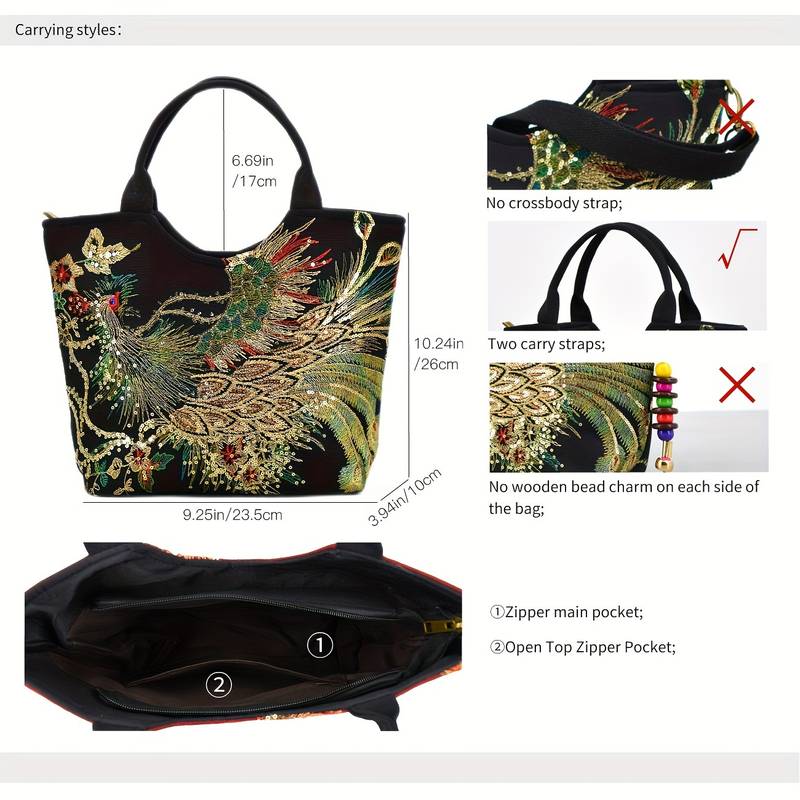 womens embroidered satchel bag fashion double handle purse retro style handbag with removable strap details 3