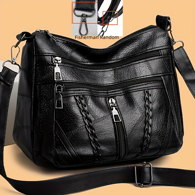 

Braided Detail Crossbody Bag, Fashion Multi Pockets Purses, Vegan Leather Shoulder Bag For Middle-aged And Elderly Women