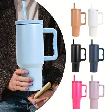 1pc 40oz stainless steel double wall tumbler with lid and handle reusable vacuum tumbler with straw insulated double wall stainless steel cup handle and vacuum flask handy cup teacher appreciation gifts