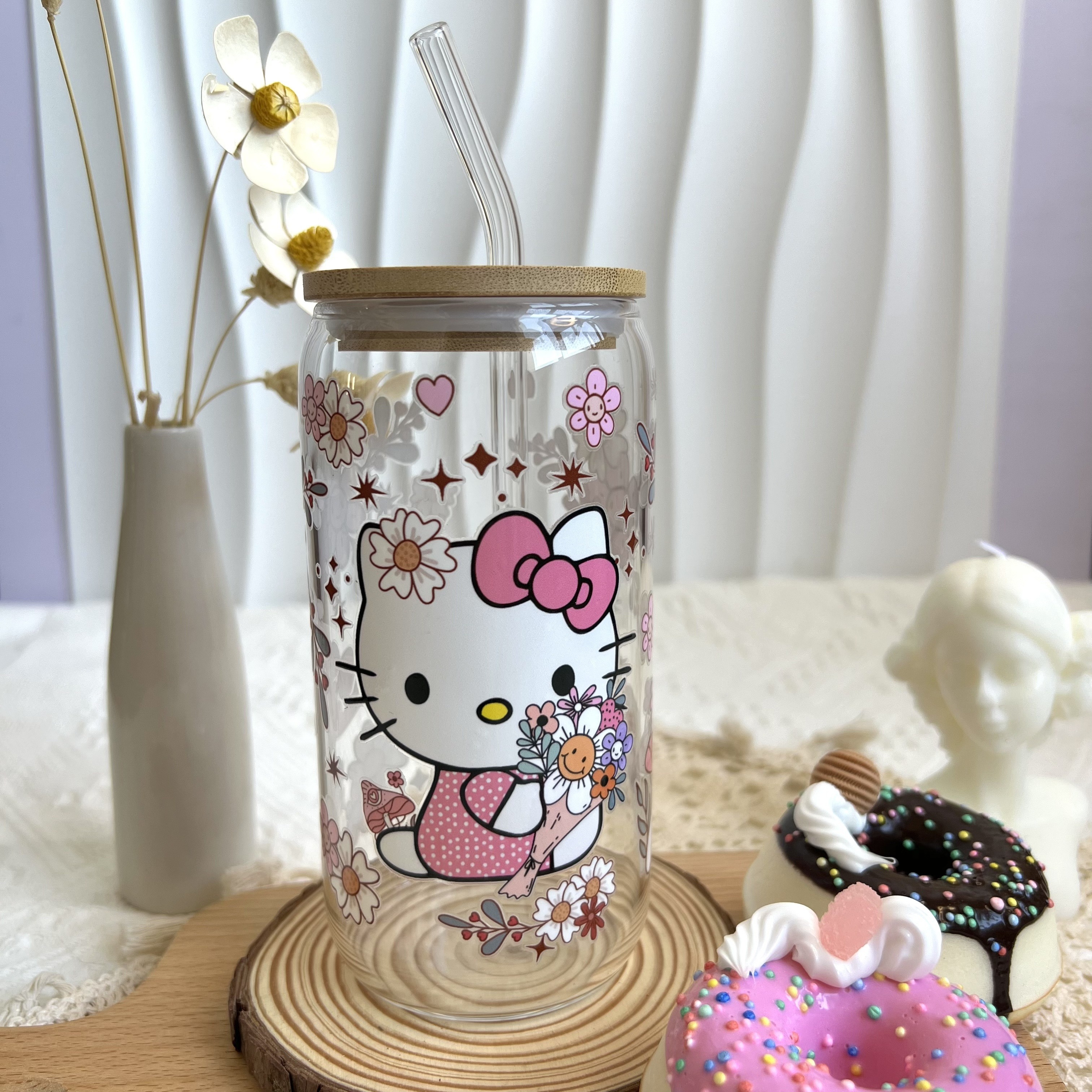 Valentine's Day Tumbler 16 Oz Glass Cup Hello Kitty Glass Cup