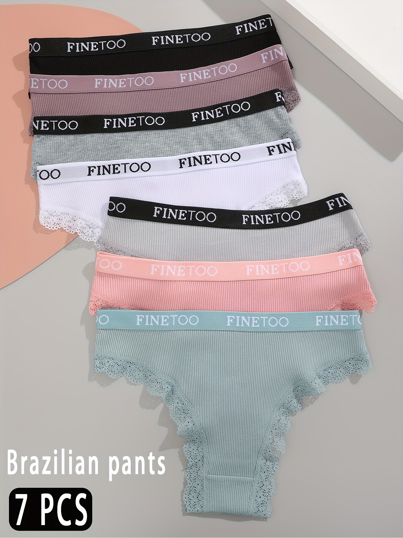 FINETOO 3pcs Letter Graphic Sheer Mesh Insert Panty