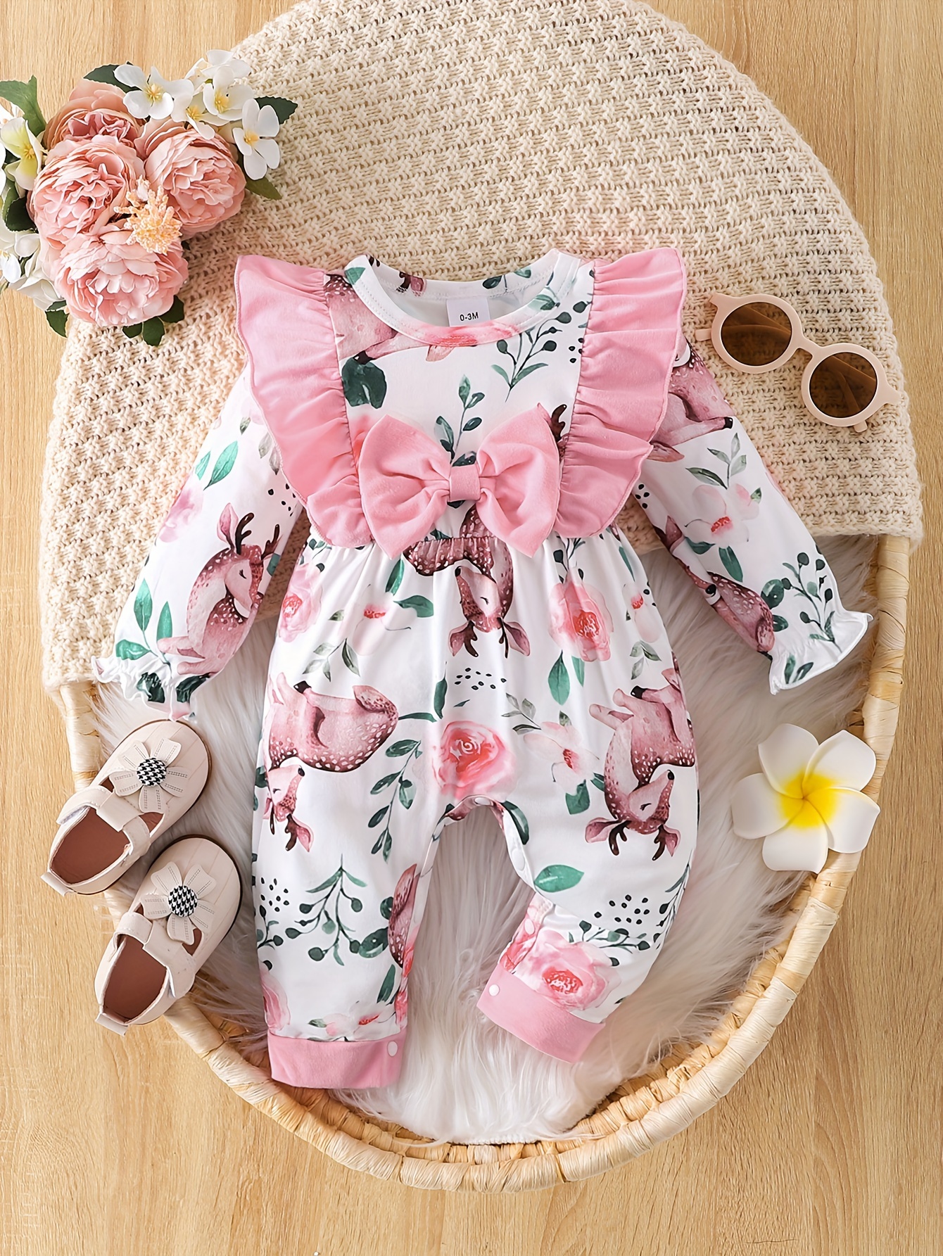 Summer Newborn Baby Girls Fly Sleeve Flower Print Outdoor Clothing