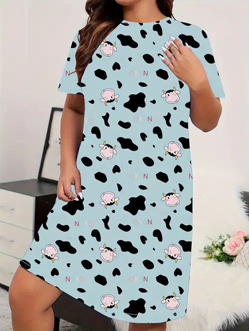 Plus Size Cute Loungewear Dress Women's Plus Cartoon Cow - Temu United Arab  Emirates