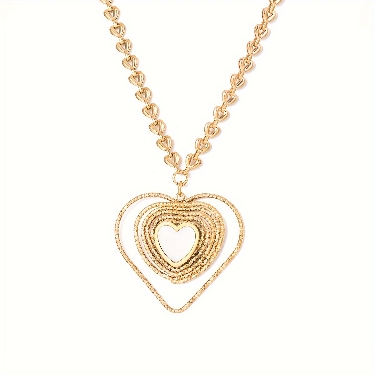 Collares de Acero Inoxidable para Mujer doble cadenas con dije de corazon  cristal