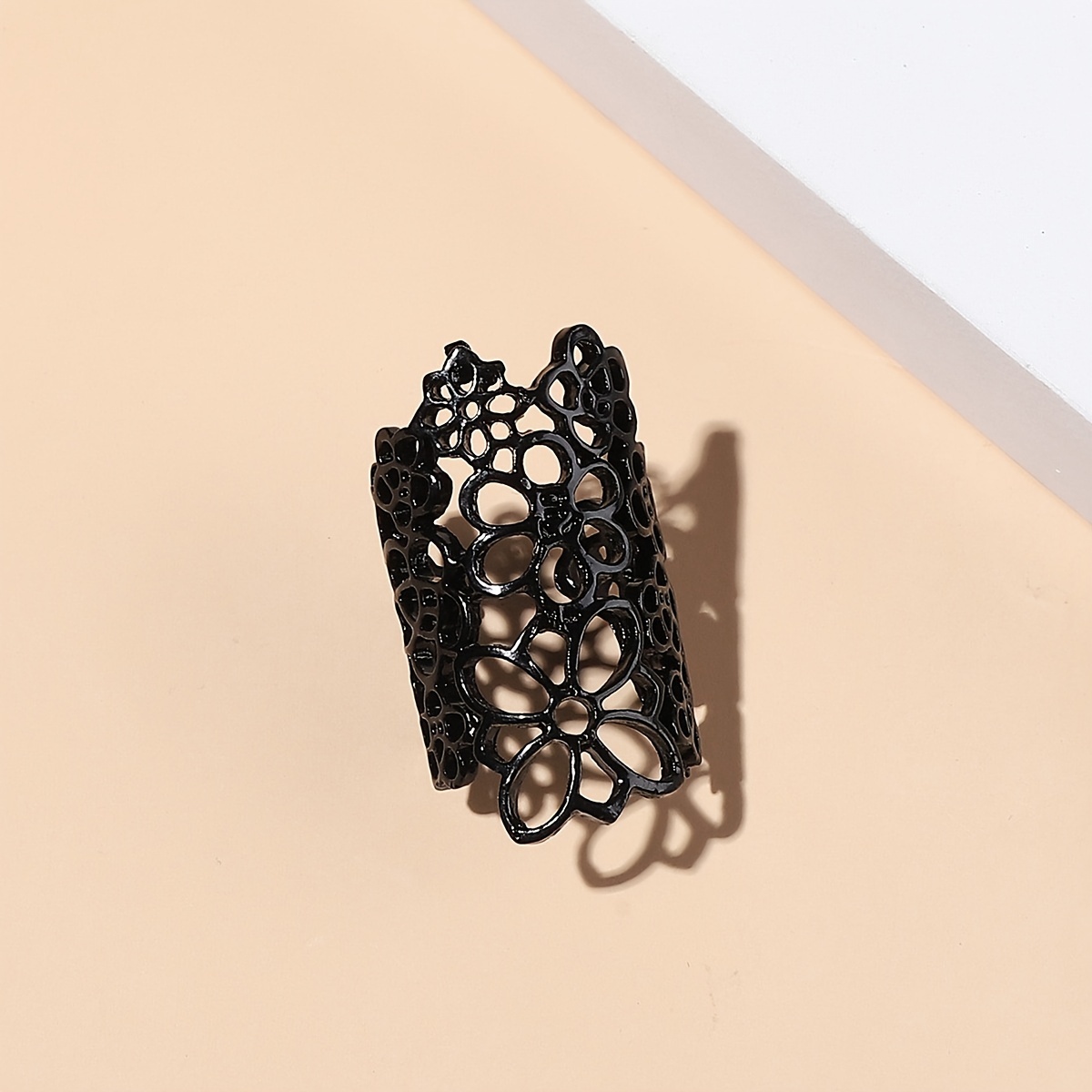 Exaggerated Long Hollow Open Ring, Silver Plated Adjustable Ring