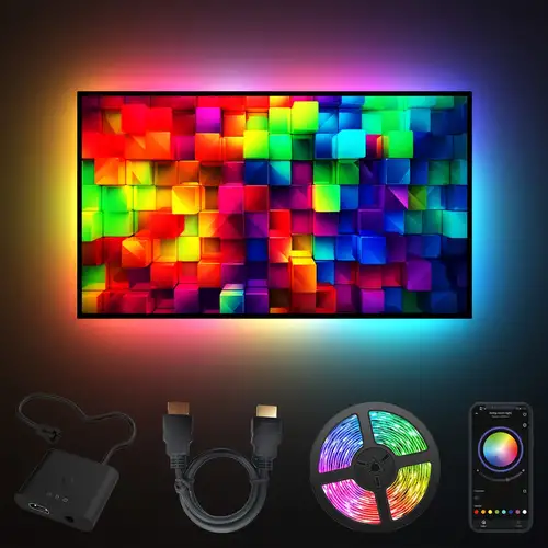 Retroiluminación LED para TV con caja de sincronización HDMI para  televisores de 75 a 85 pulgadas, tira de luz LED RGBIC WiFi de 16.4 pies,  control de