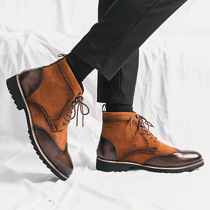Men's Wingtip Leather Lace-Up Boots