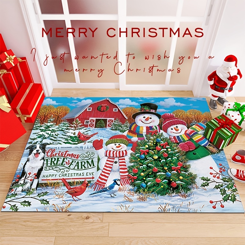 AnyDesign Hello Winter Doormat Decorative Christmas Forest Red Bird Welcome  Mat Xmas Holiday Non-Slip Entrance Door Rug for Indoor Outdoor Bathroom