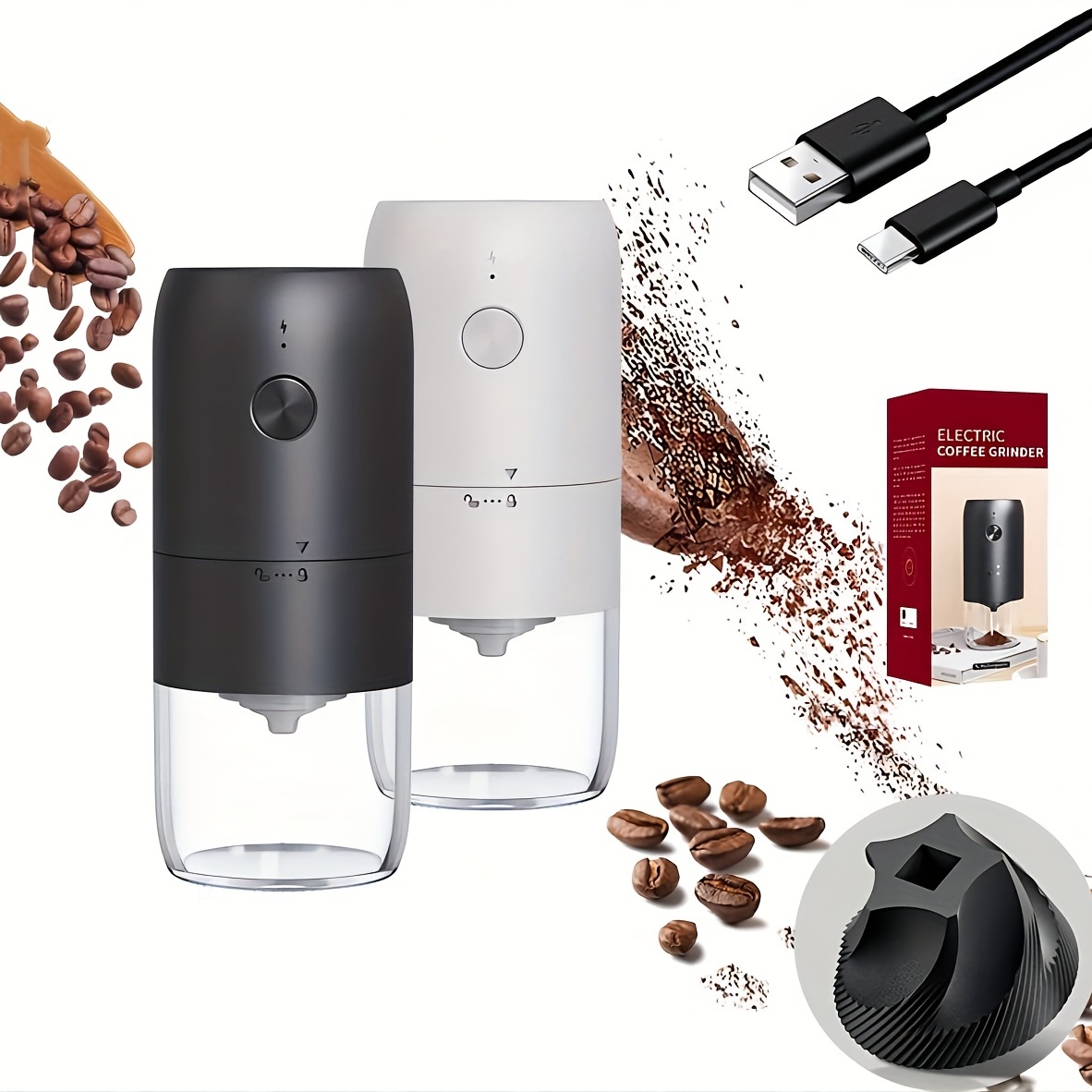 Electric Coffee Grinder with Milk Frother, 2-in-1 Portable Rechargeable  Coffee Bean Grinder & Milk Frother, Mini Camping and Travel Foam Maker for