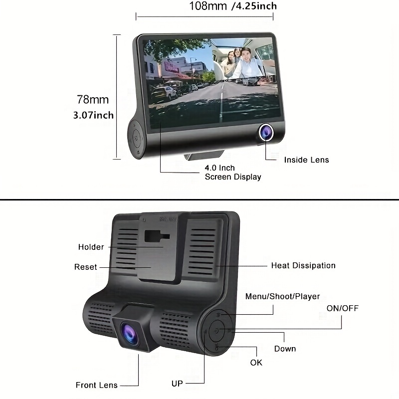Generic Voiture DVR 3 Caméras 4.0 Pouces Dash Cam Enregistreur Vidéo de  Voiture à prix pas cher