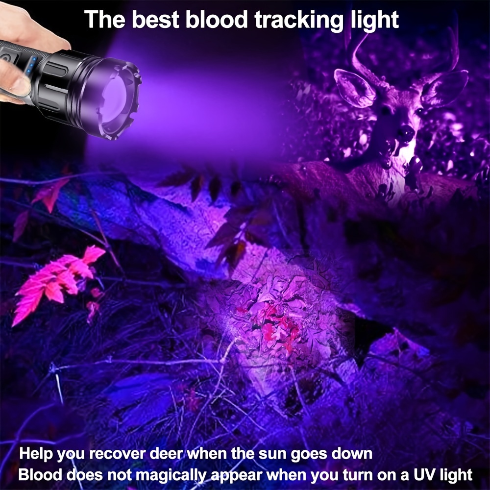 2000Lumen High Power White And UV Flashlight, USB-C Rechargeable Blacklight  Flashlight, Blood Tracking Pet Cat Dog Urine Detection Light, Tactical Tor