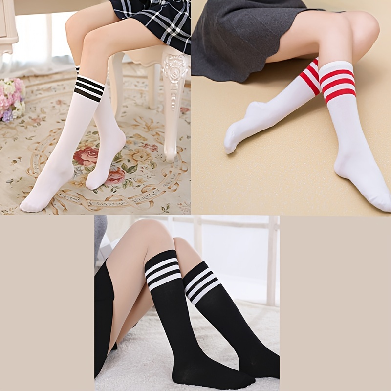 8 Pares Calcetines Largos Rayas Colores Lisos Casuales - Temu