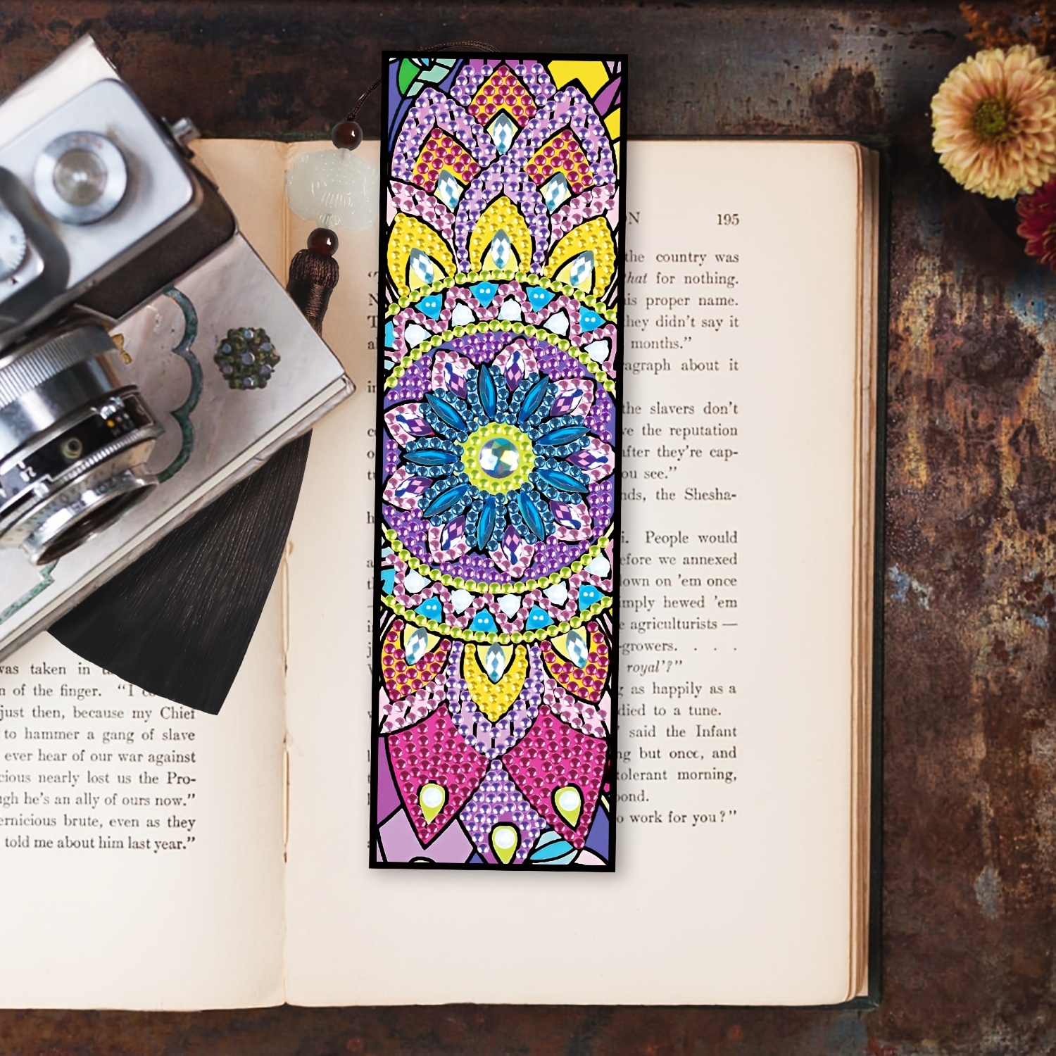 5D Diamond Painting Bookmarks Floral Rhinestone Bookmarks PU Leather Art Bookmarks DIY Diamond Painting Bookmarks Mandala Style Bookmarks with Tassels
