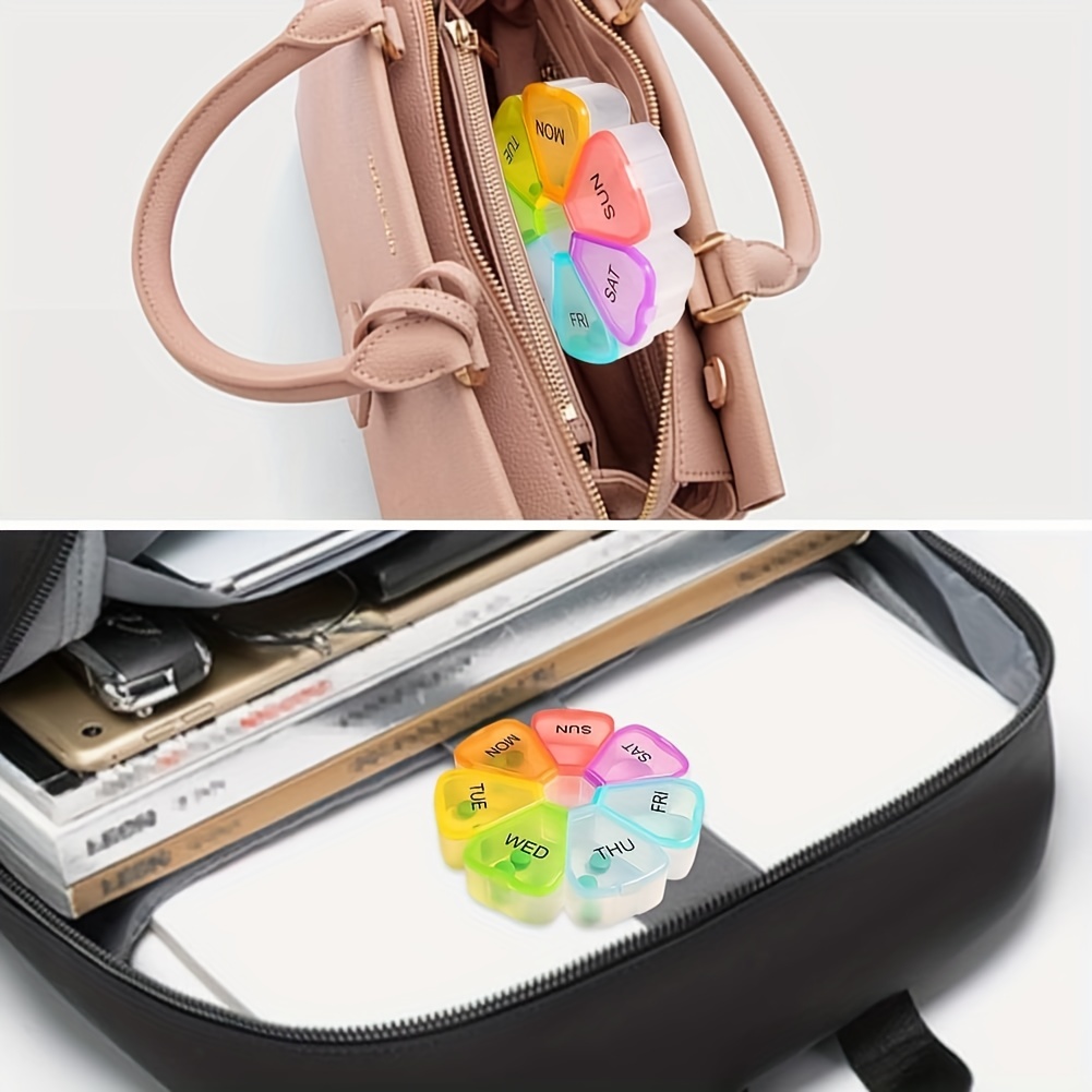 Weekly Pill Organizer Travel Pill Box With Leather Zip Case Strap