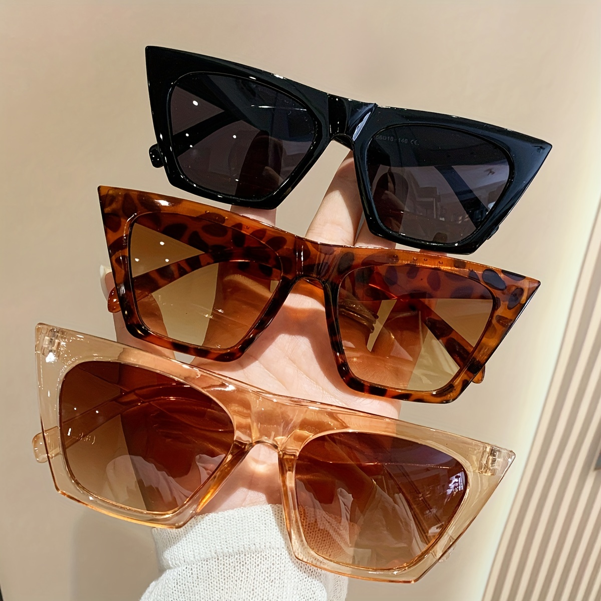 

3pcs Cat Eye Square Fashion Sunglasses For Women Men Retro Tortoiseshell Sun Shades For Summer Beach Travel