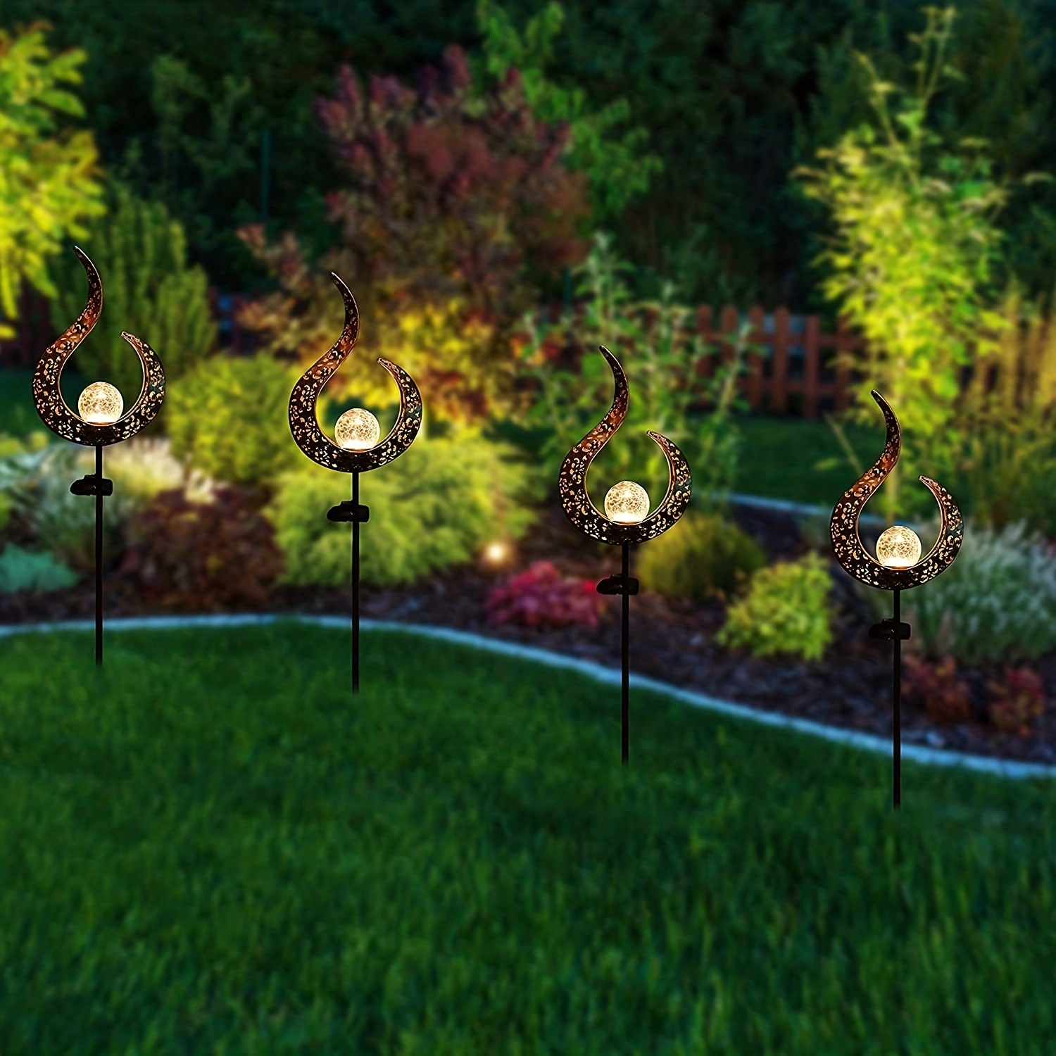 1pc outdoor solar lights garden crackle glass globe stake lights waterproof led lights for garden lawn patio or courtyard details 5