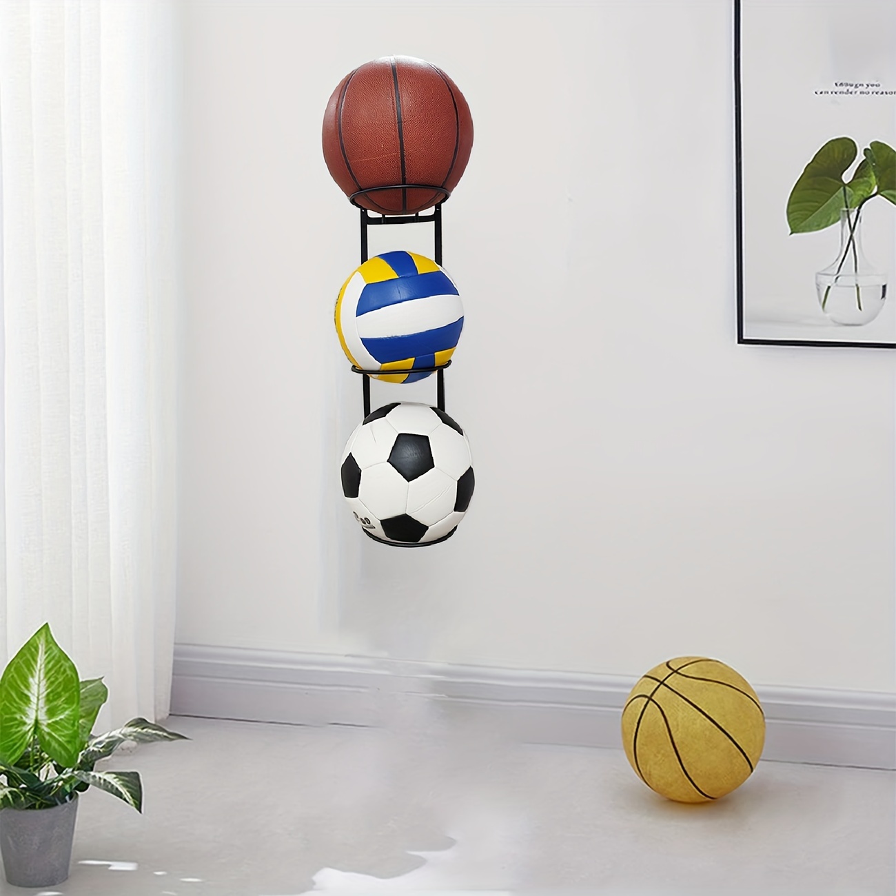  NSBELL 2 soportes de fútbol para montaje en pared, soporte para  pelotas de fútbol, organizador y estante de almacenamiento, decoración de  sala de deportes, acero, negro : Deportes y Actividades al