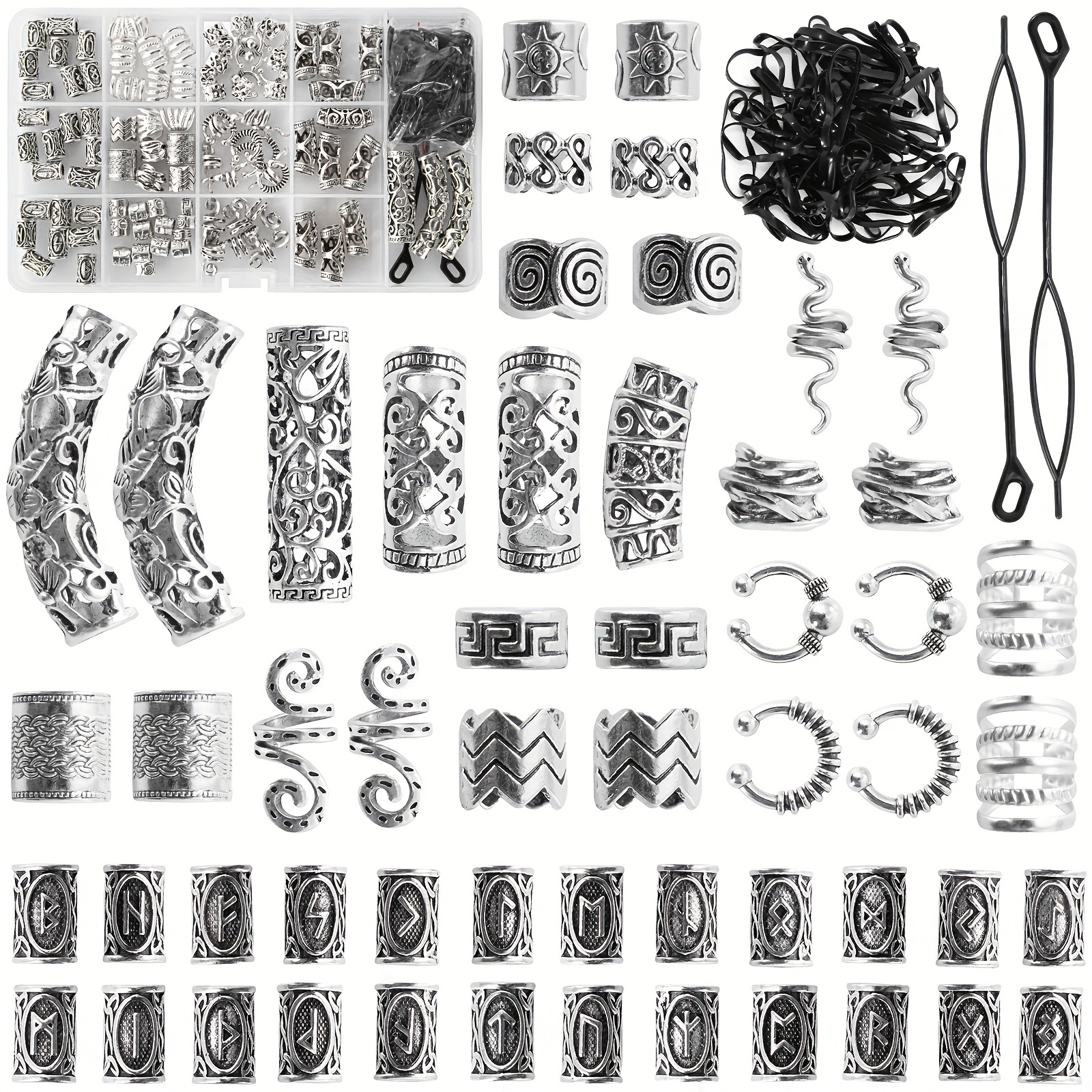 152 piezas de joyería de vikingos para el cabello, cuentas de tubo de runas  nórdicas, anillos de puños de metal, accesorios para el cabello para – Yaxa  Colombia