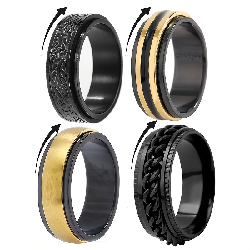 Classic Rotatable Stainless Steel Chain Rings For Men Punk - Temu