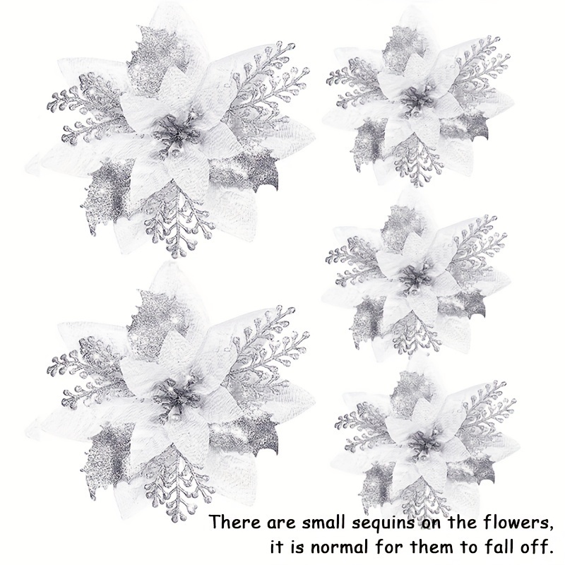 5pcs Glitter Christmas Flowers Xmas Tree Ornaments Decorations