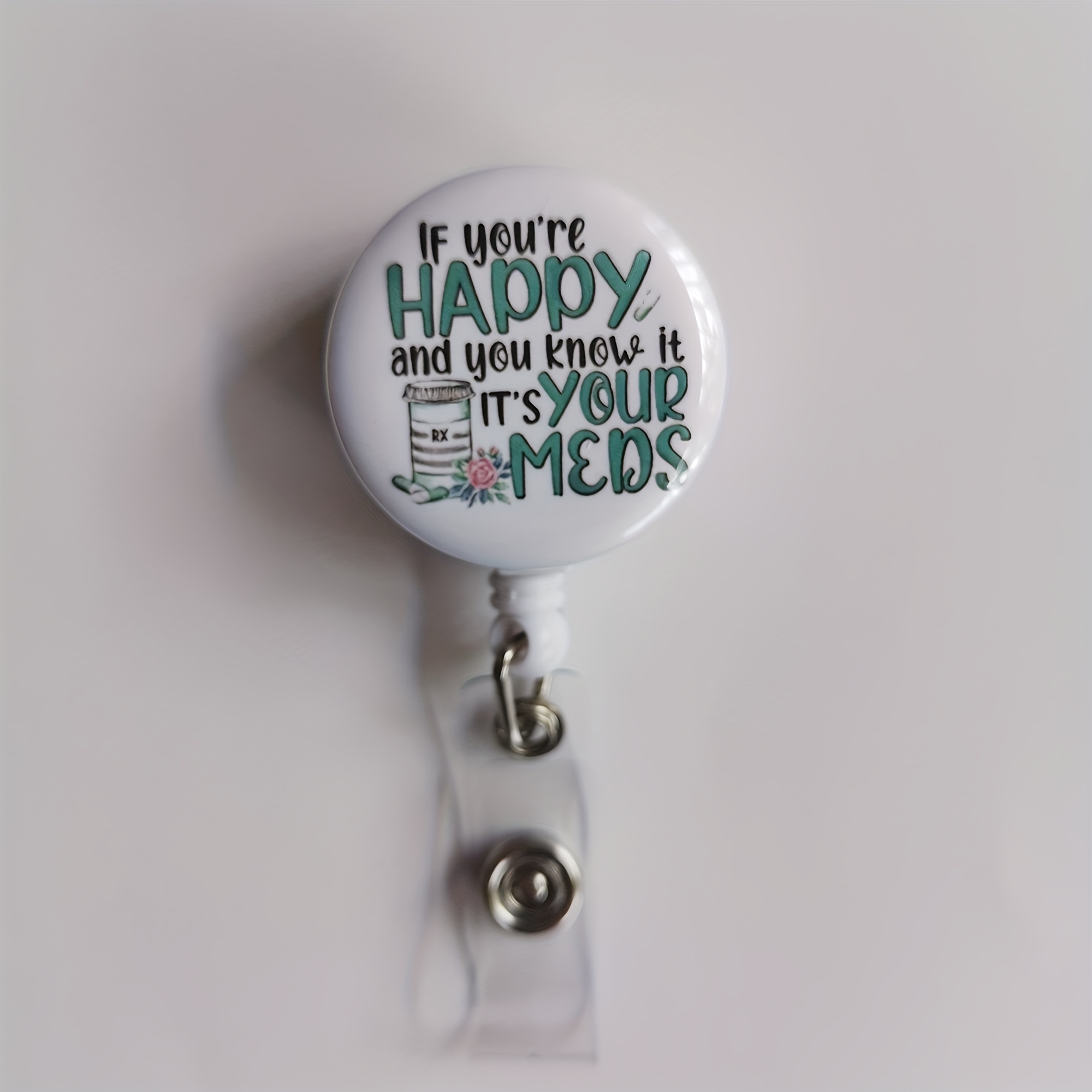 Happy Pills Retractable Badge Reel - A Fun Gift for Pharmacy Workers,  Nurses, Doctors & More!