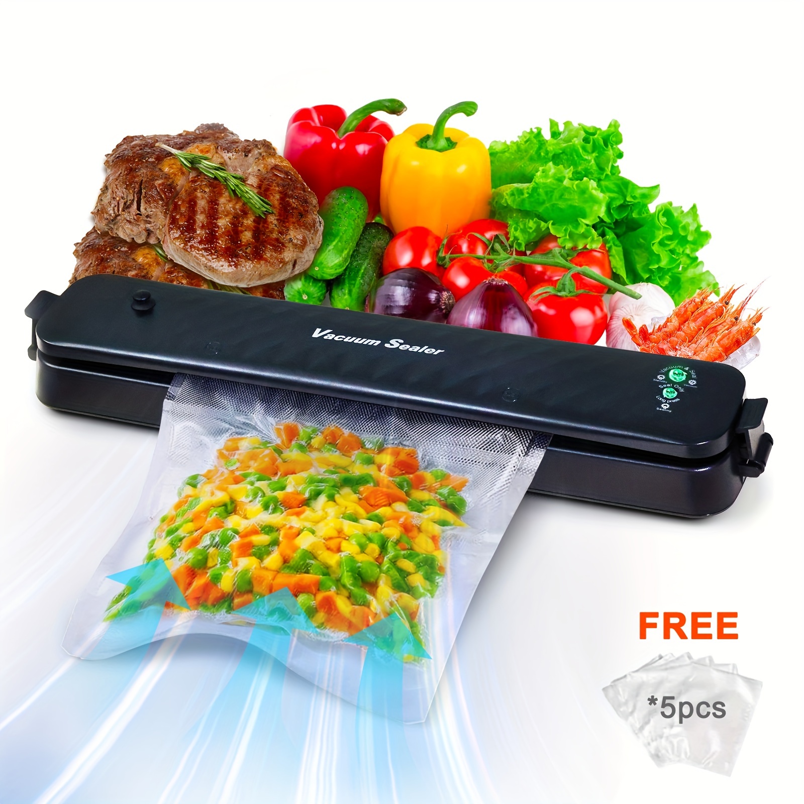 5PCS/10PCS Kitchen Food Saver Vacuum Bag Reusable Food Air Vacuum