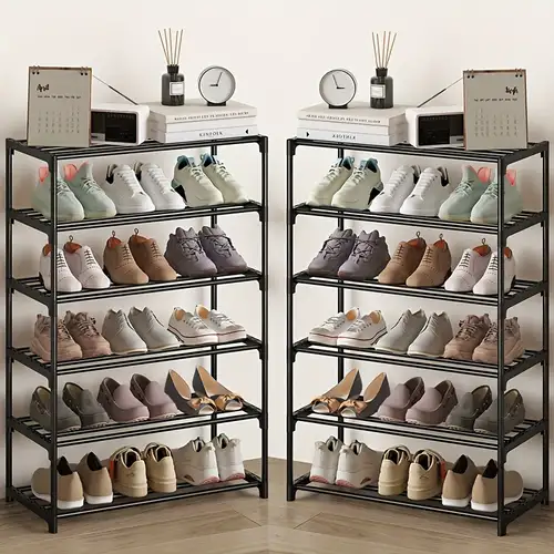 Shoe Organizer Rack for Small Spaces 5 Tier Plastic Vertical Narrow Shelves  for Closet Black Shoe Holder, Stand For Entryway Storage Boots Organizer