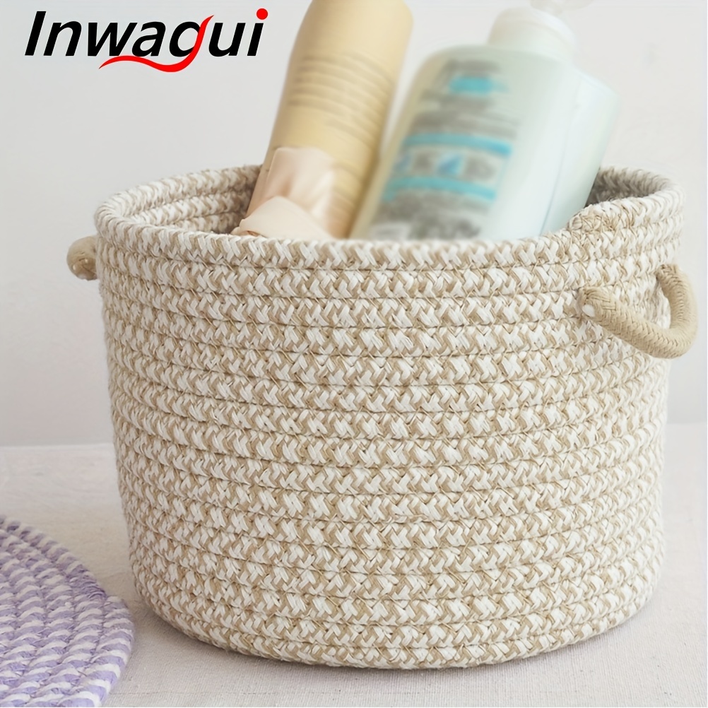 Rope Woven Storage Basket With Handles And White Fabric - Temu