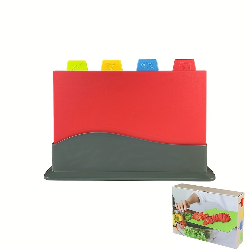 4pcs, Colorful Plastic Chopping Board Set With Base, Non-Slip Colour-Coded  Chopping Boards, Including Base Stand, Dishwasher Safe Cutting Board For Fr