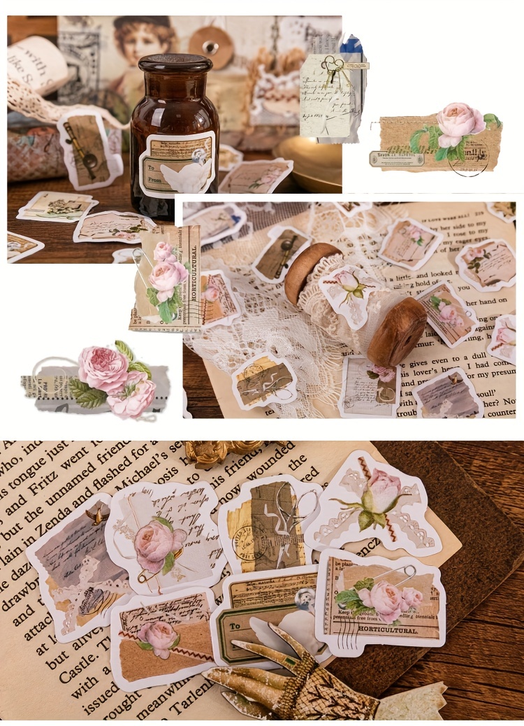 Rose Boxed Stickers Decorative Scrapbooking Vintage Flowers - Temu