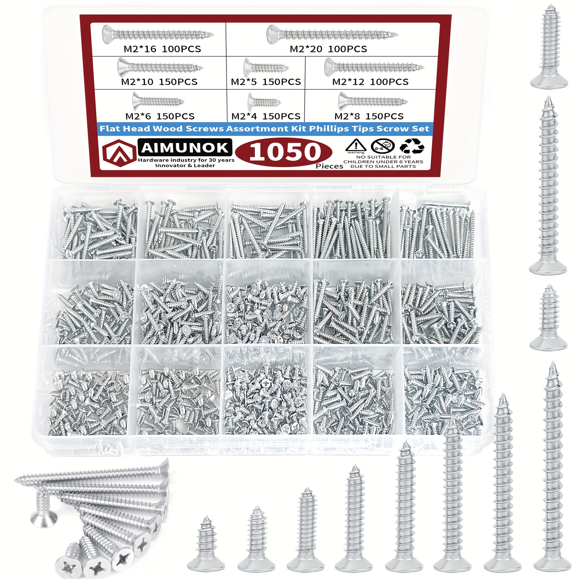 1100pcs M2 Nickel-plated Flat Head Screws,screws,small Screws,screws Set,8  Sizes(4mm-20mm)