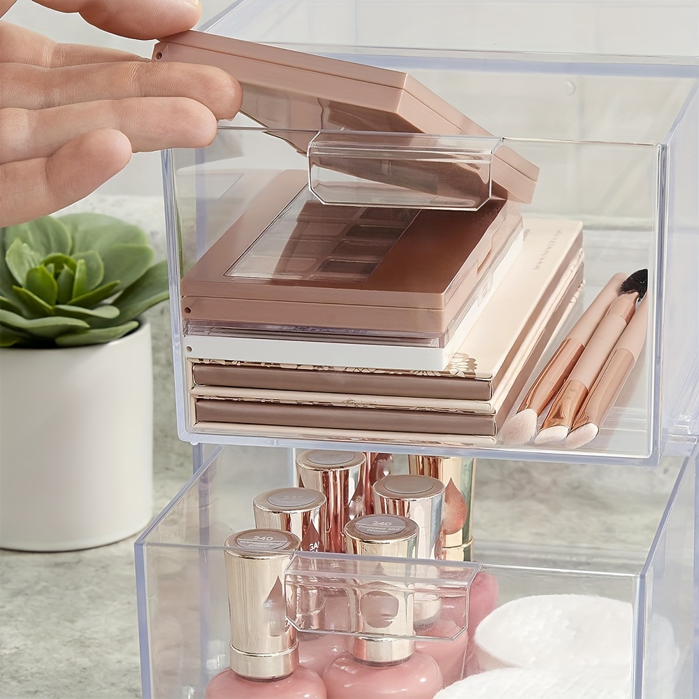 2PCS Stackable Makeup Organizer Storage Drawers, Clear Storage