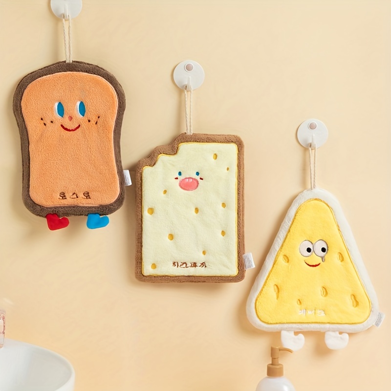 2pcs Random Color Cartoon Thick Coral Velvet Hanging Kitchen/bathroom Hand  Towels