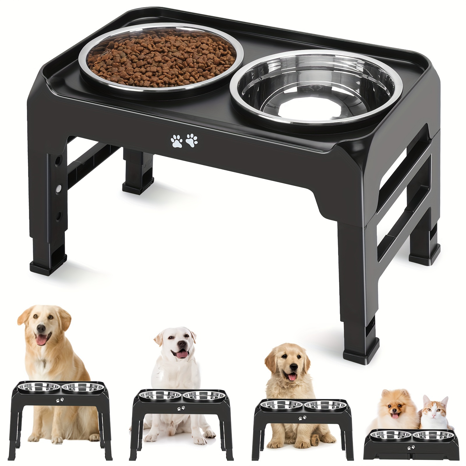 

Elevated Dog Feeder Table With Double Bowls, 4 Heights Adjustable Raised Dog Bowl Stand With 2pcs Stainless Steel Dog Food Bowl Water Bowl