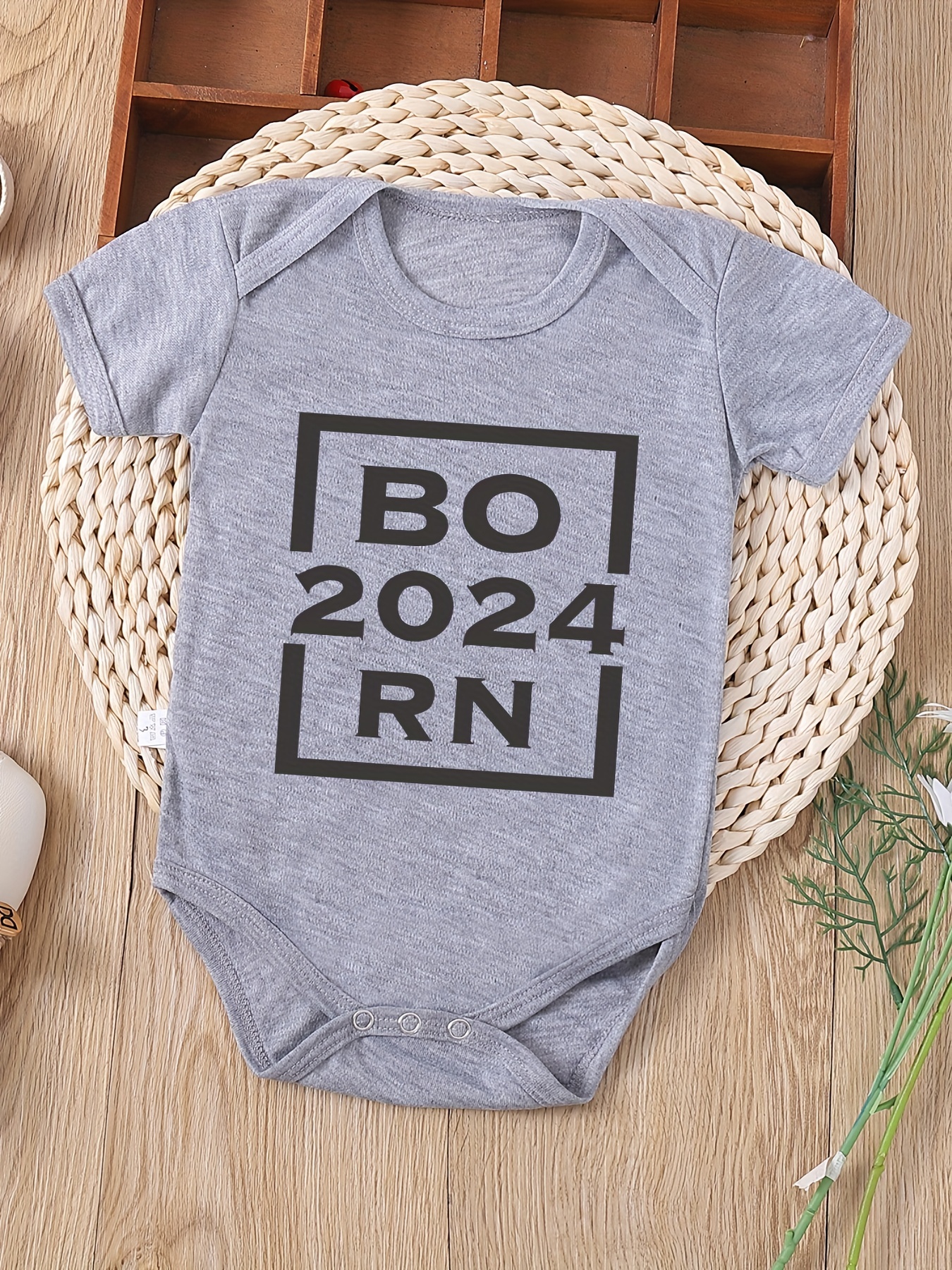 2024 New Letter Print Baby Romper, Summer Newborn Short Sleeve Bodysuit, Bodystocking Pregnancy Gift