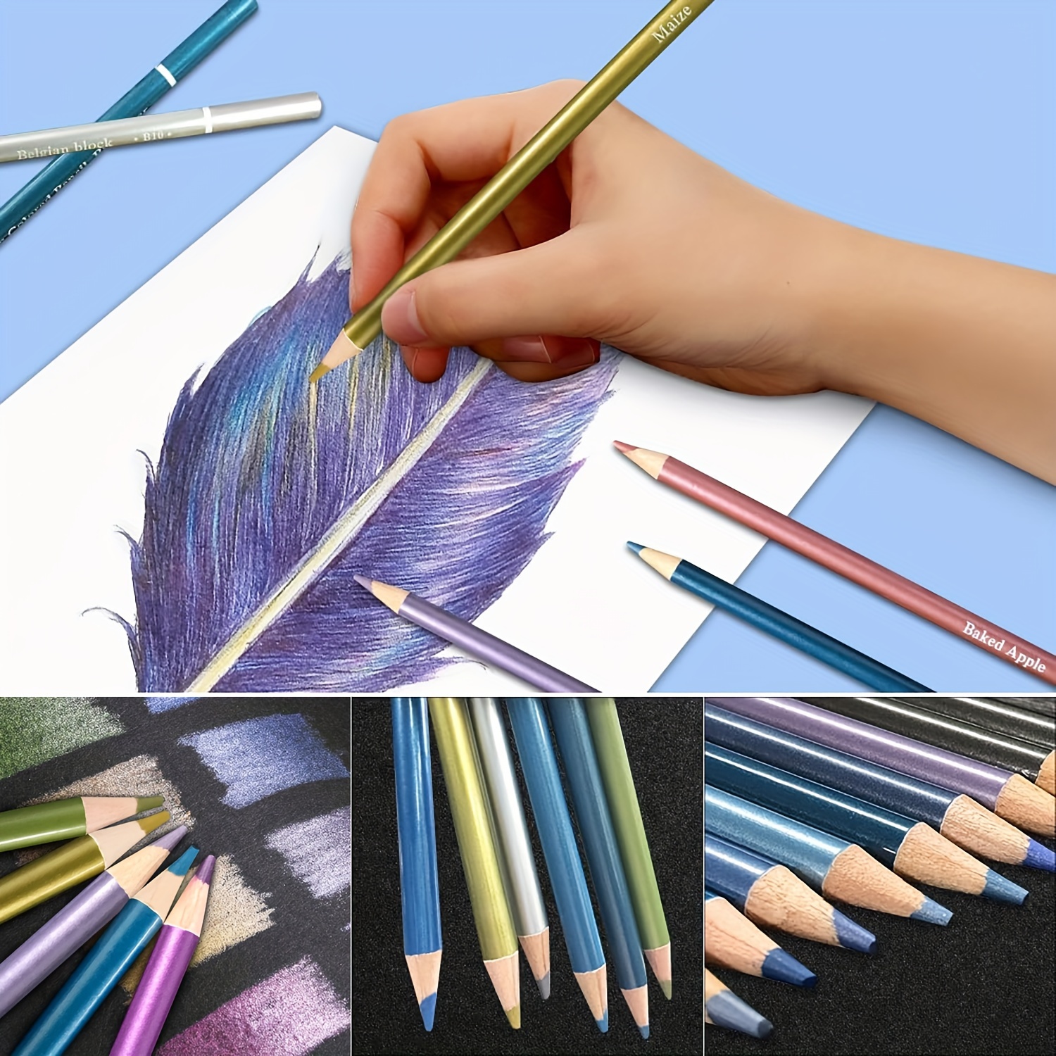 Metallic Colored Pencils Adult Coloring Set of 50 Drawing Pencils  Professional